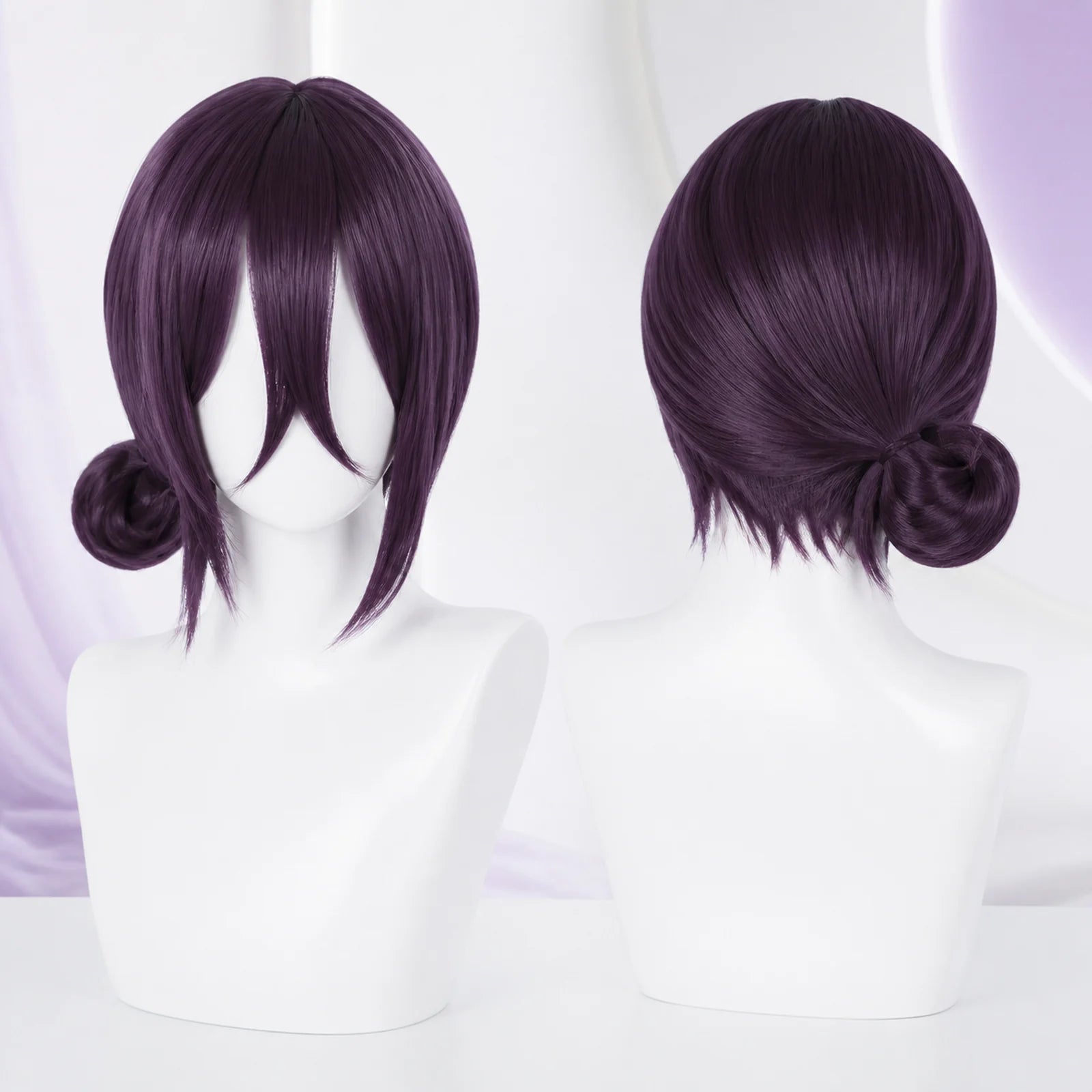 CosNova Reze-inspired short purple cosplay wig in Grape Purple color front and back view