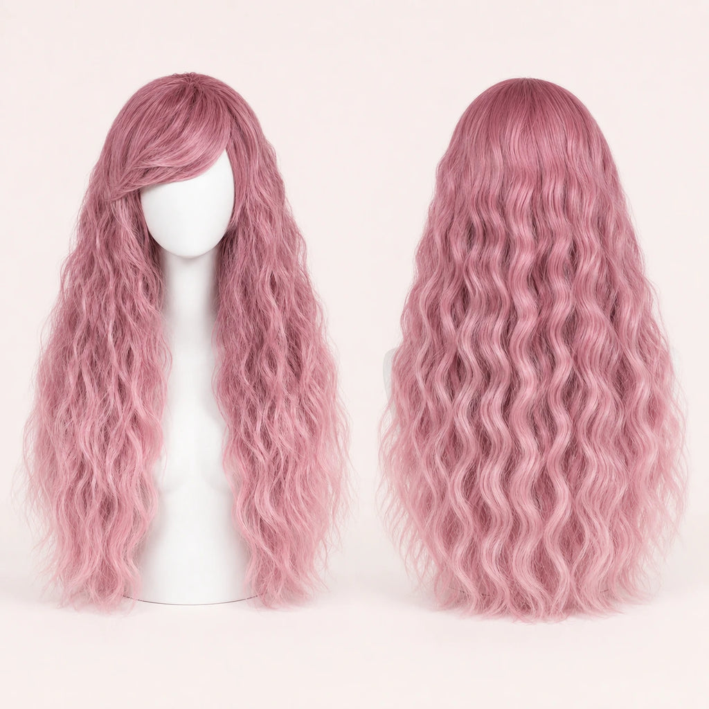 Front and back mannequin views of the CosNova Rose Fade long wavy cosplay wig