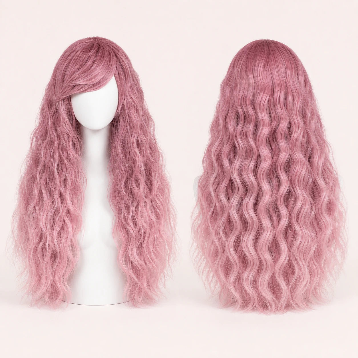 Front and back mannequin views of the CosNova Rose Fade long wavy cosplay wig