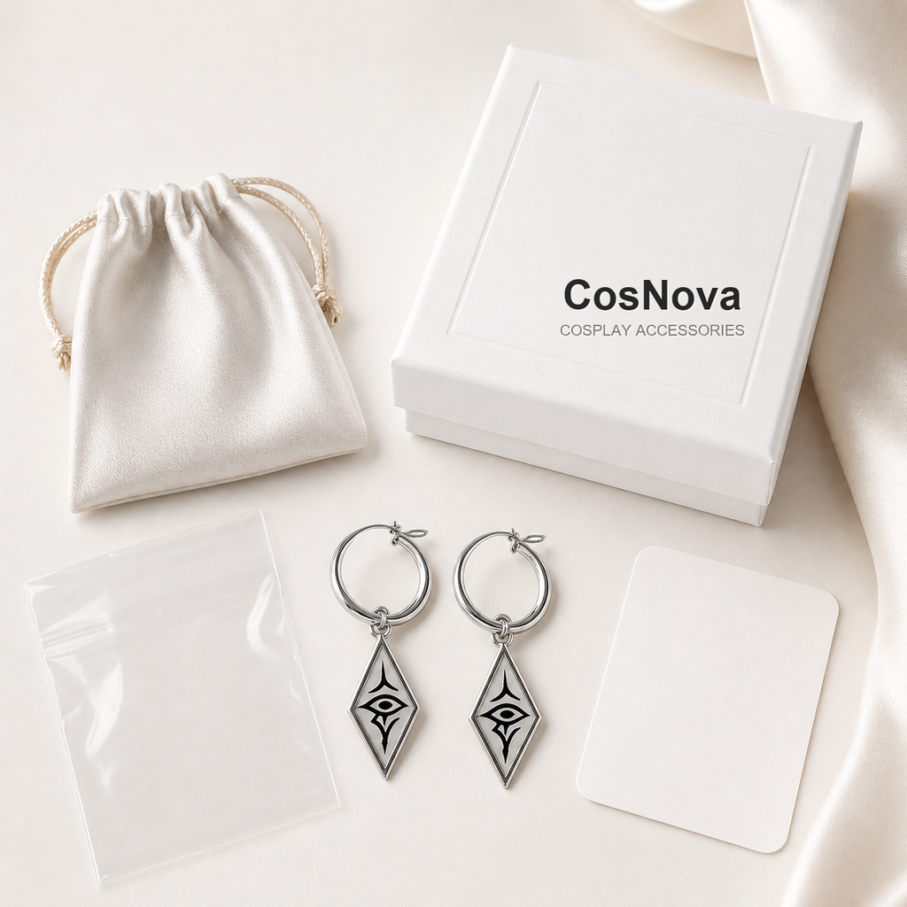 CosNova silver diamond eye hoop earrings with jewelry pouch box sleeve and care card