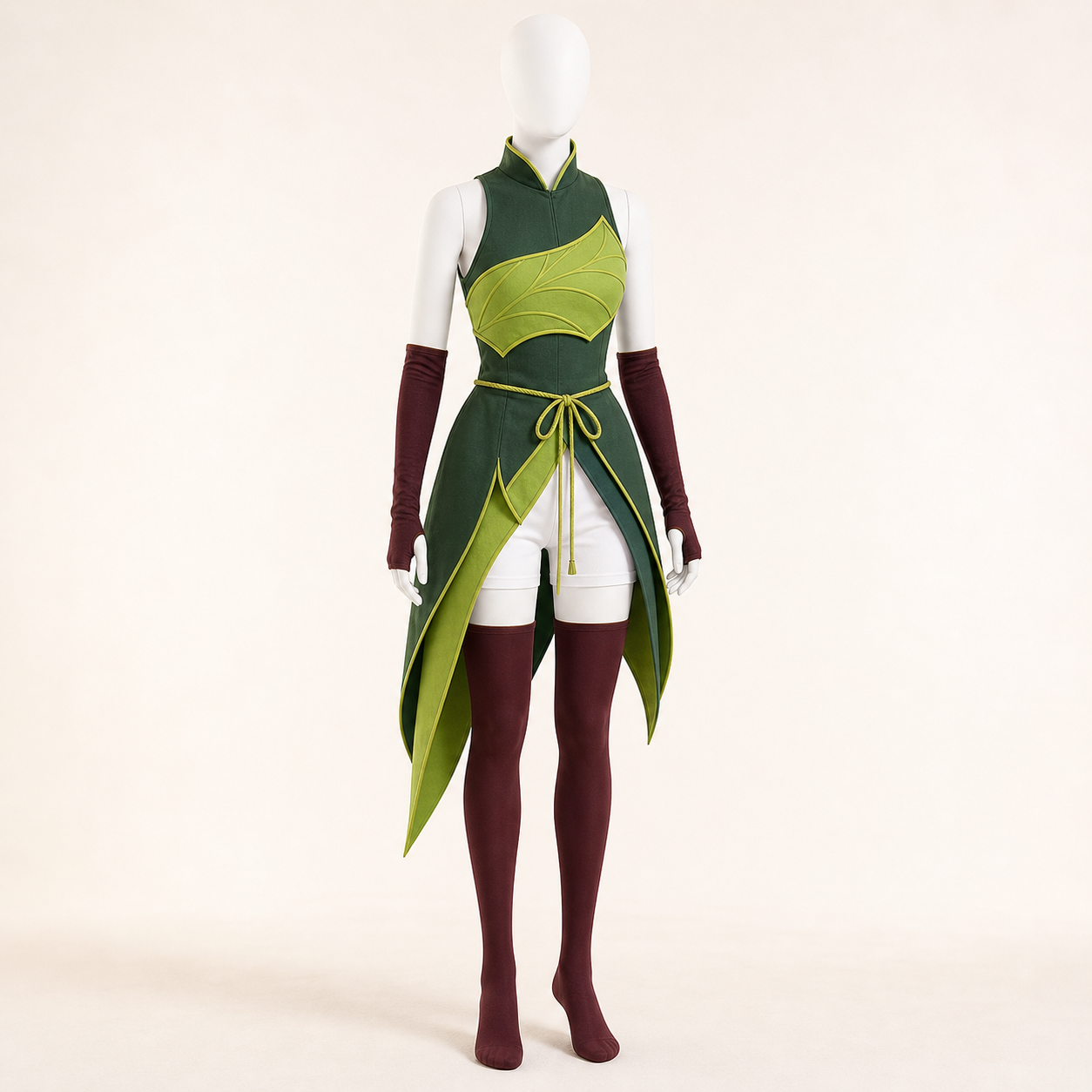 CosNova Verdant Vanguard green fantasy costume hero view in a warm-white studio