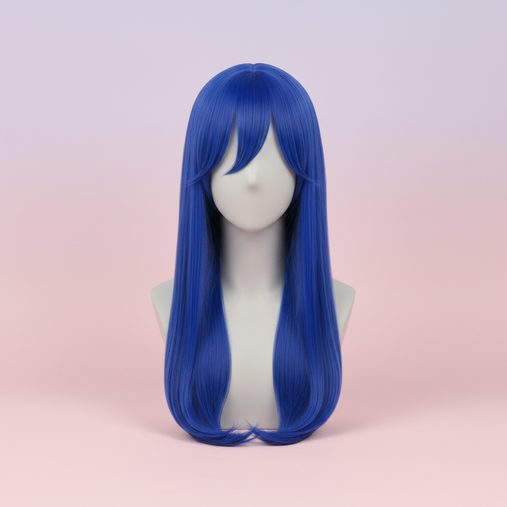 cobalt blue long straight cosplay wig 40 heat resistant anime costume hair product