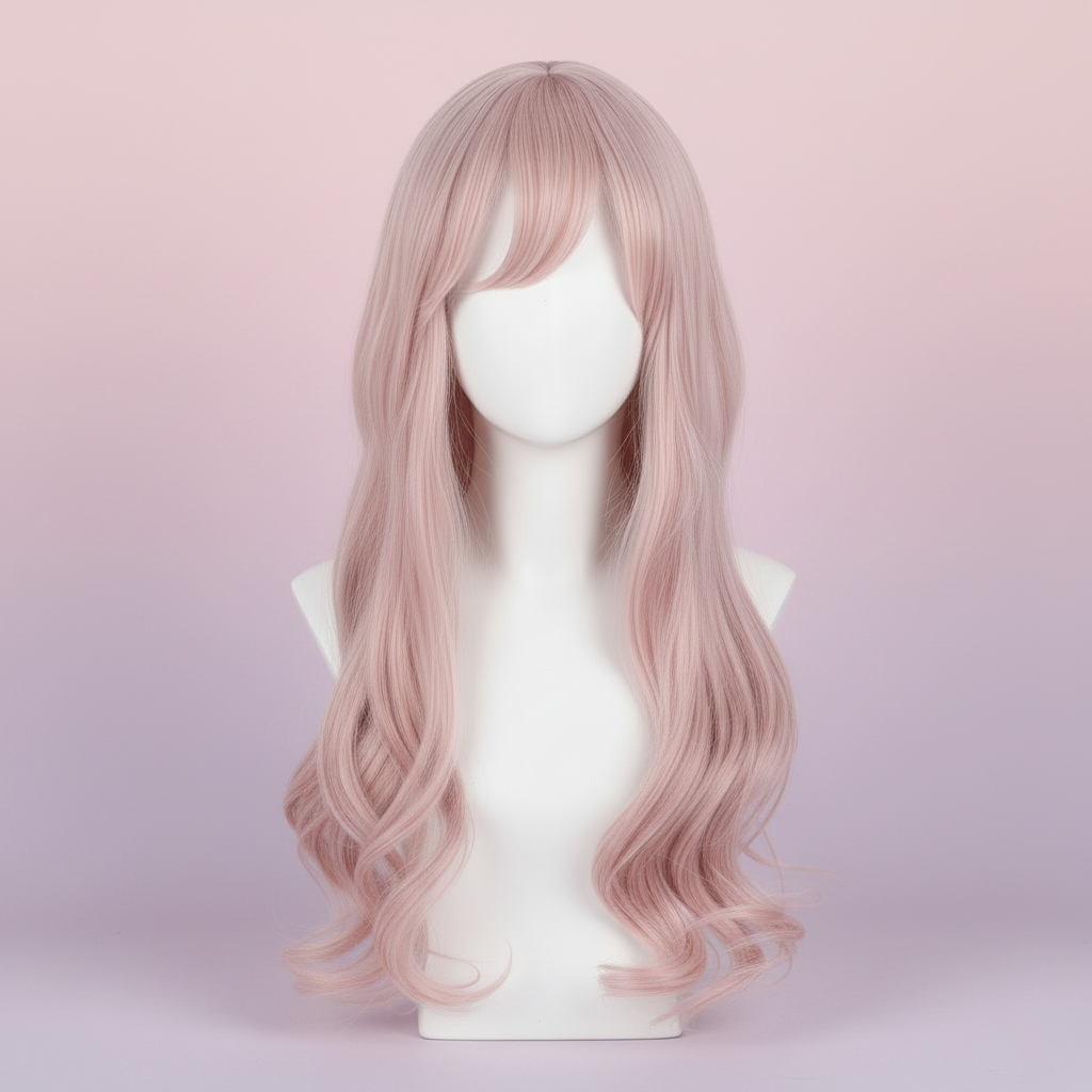 sakura pink long wavy cosplay wig 26 heat resistant anime costume hair product
