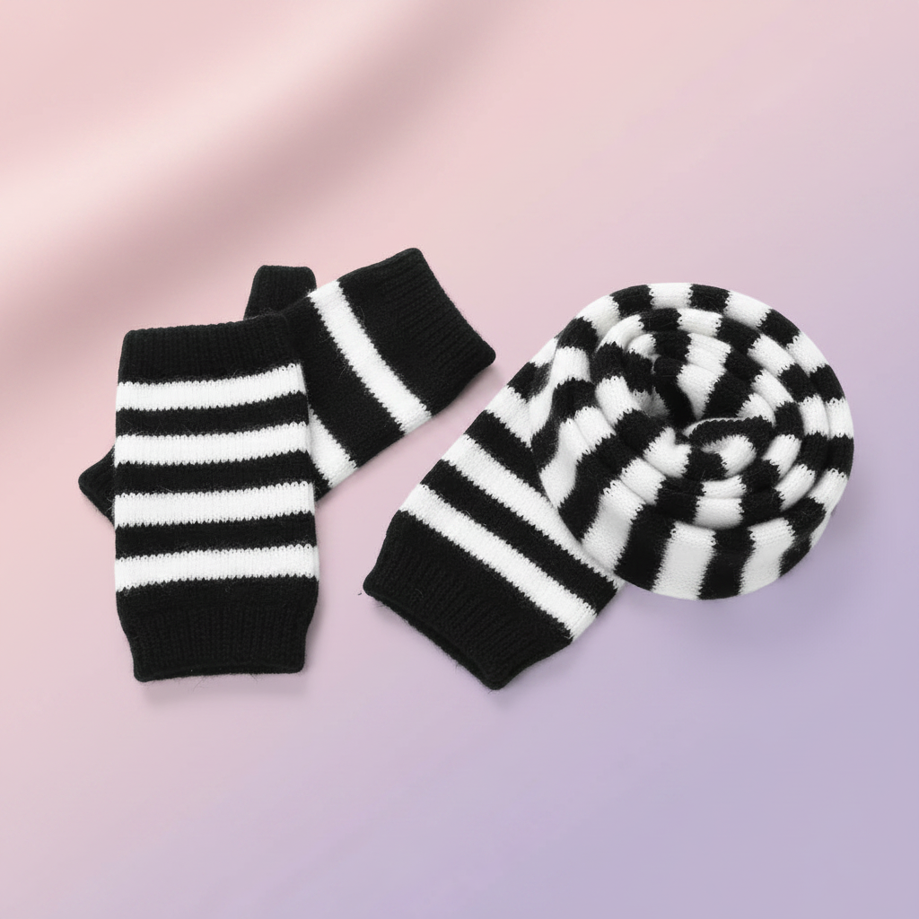striped arm and leg warmer set black white cosplay costume set product