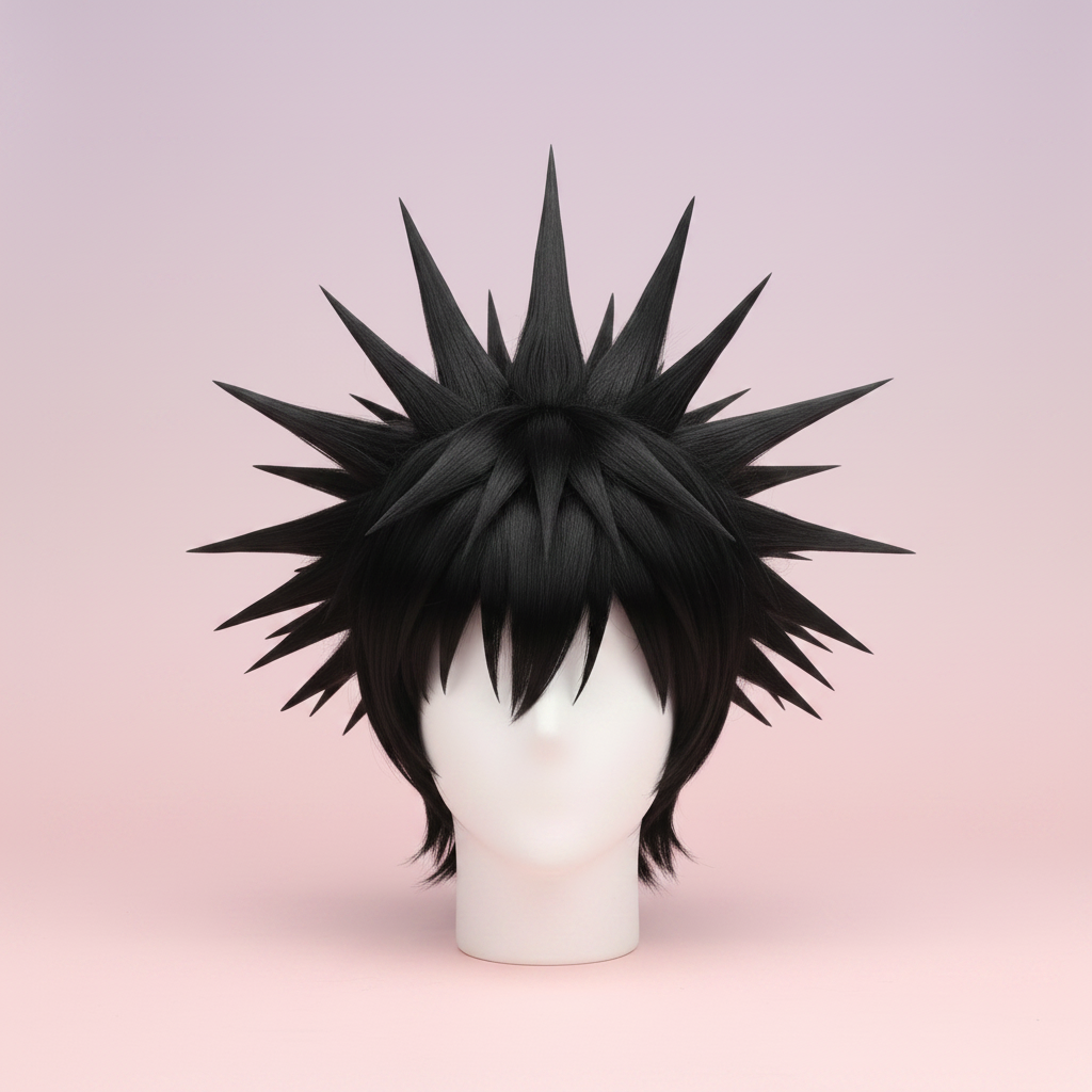 jet black short spiky cosplay wig heat resistant anime costume hair product