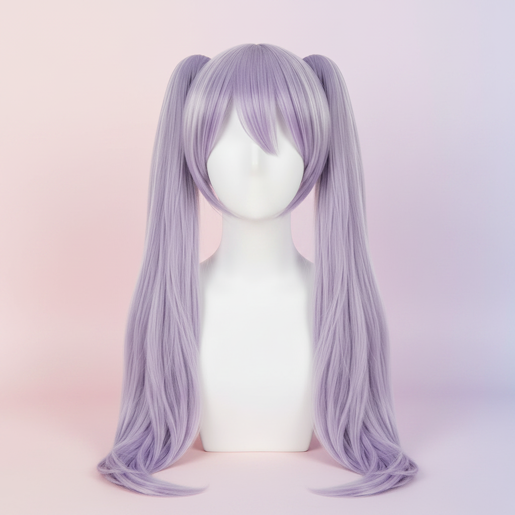 lavender twin tail cosplay wig long pigtails heat resistant anime hair product
