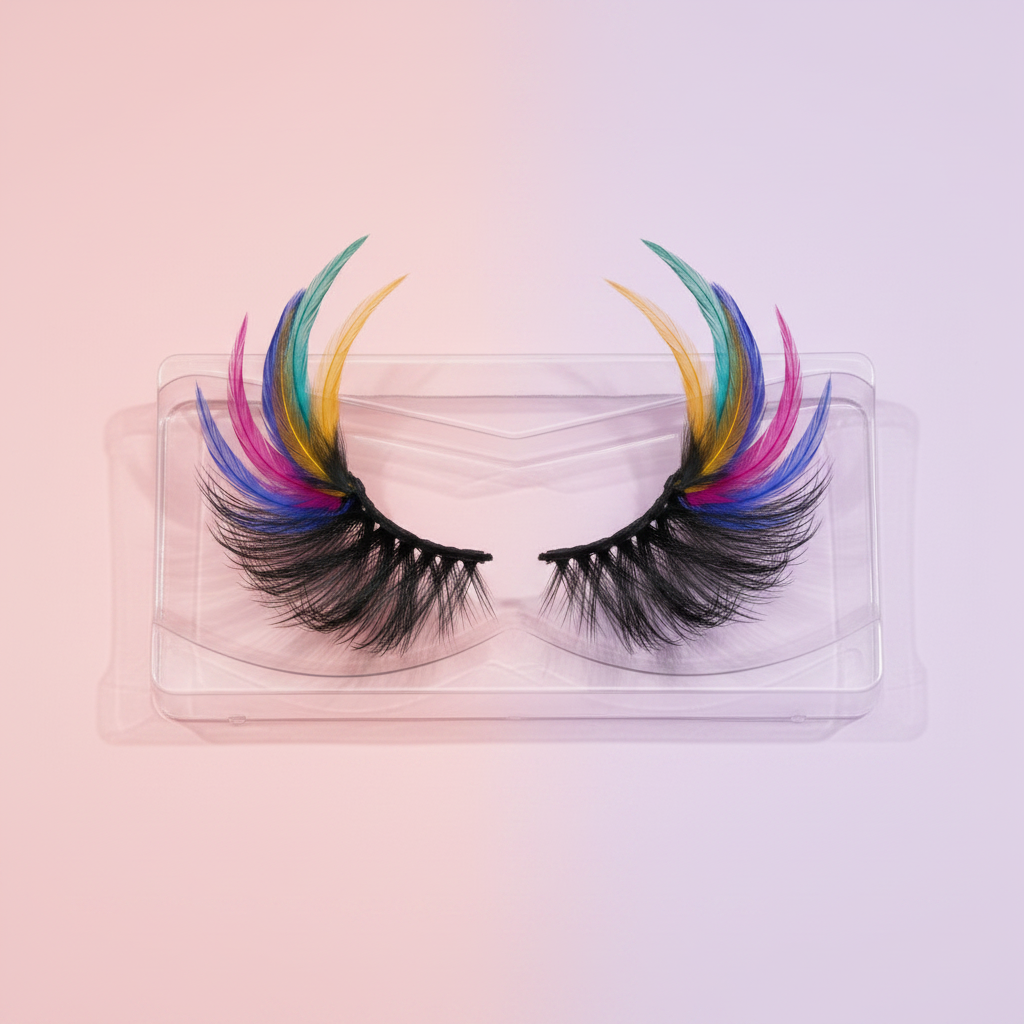 feather accent cosplay false eyelashes colorful dramatic stage lashes reusable product