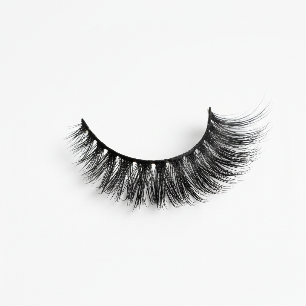 Dramatic long wispy cosplay false eyelashes on white background