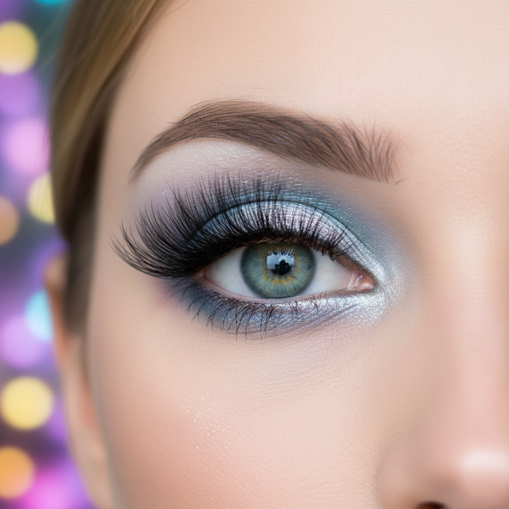 Close-up of model eye wearing dramatic cosplay false eyelashes