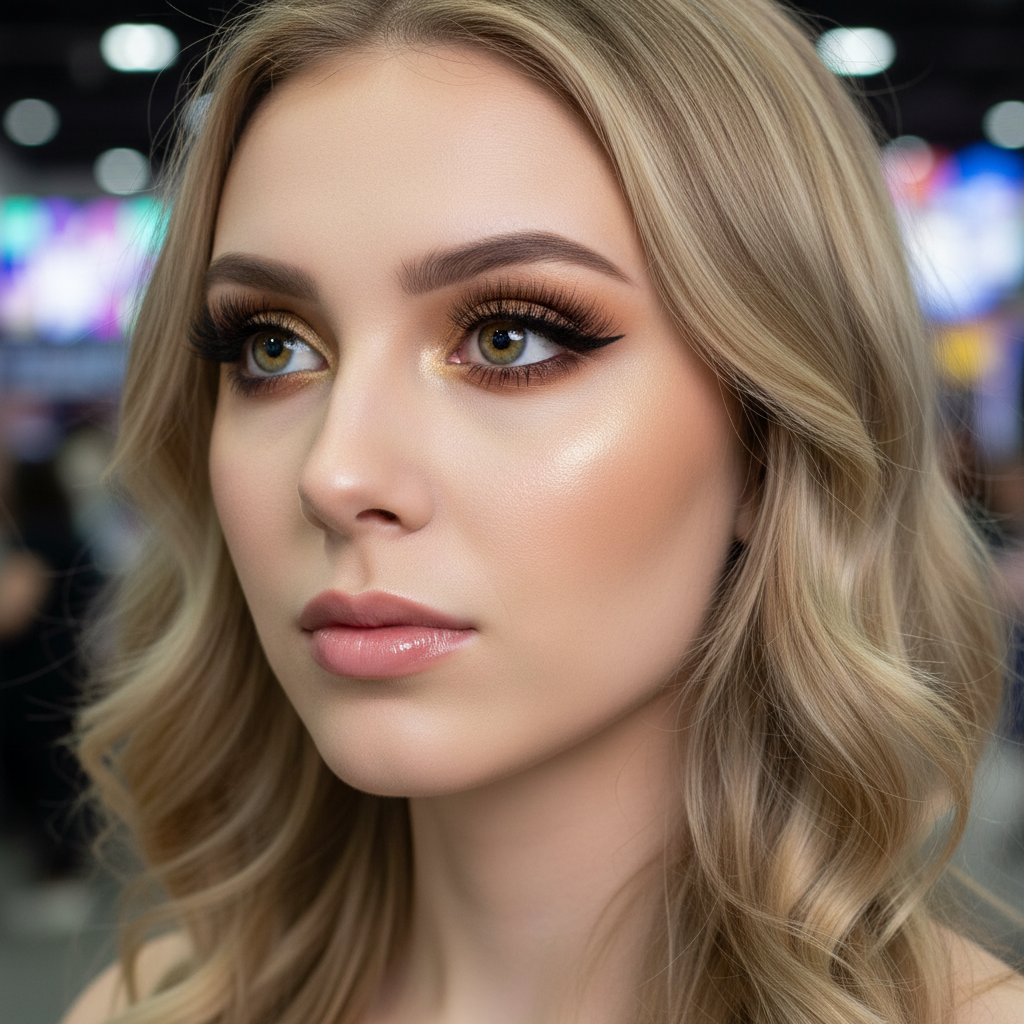 Beauty portrait of model wearing dramatic cosplay false eyelashes