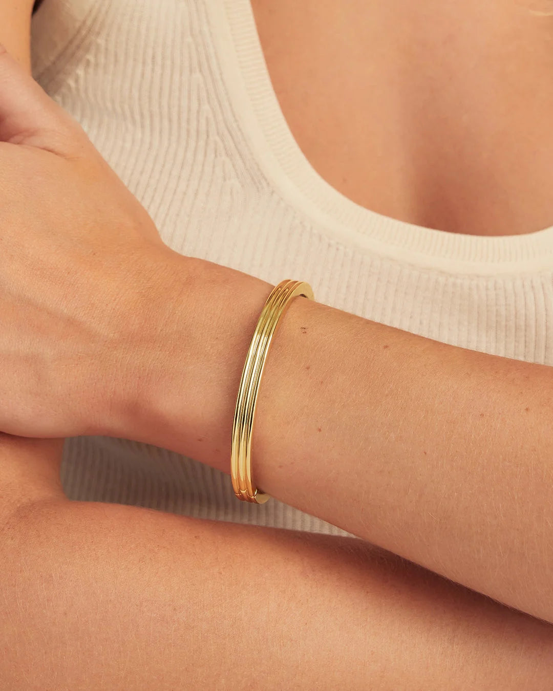 Melrose Cuff - 18K Gold Plated worn on wrist 1