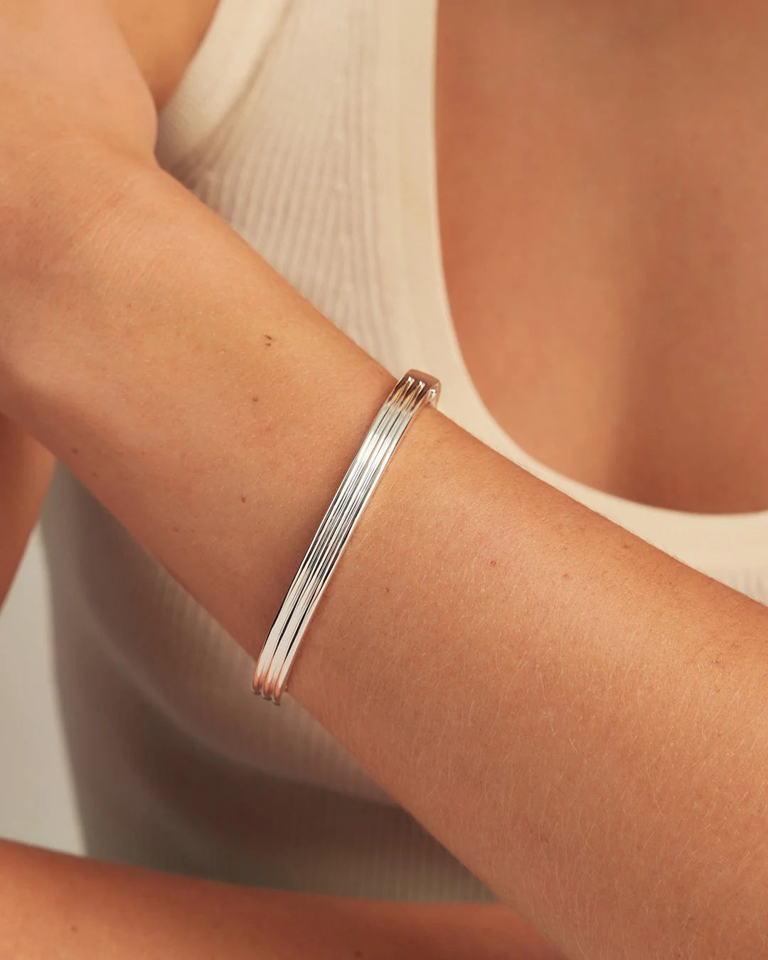 Melrose Cuff - Silver Plated worn on wrist 1