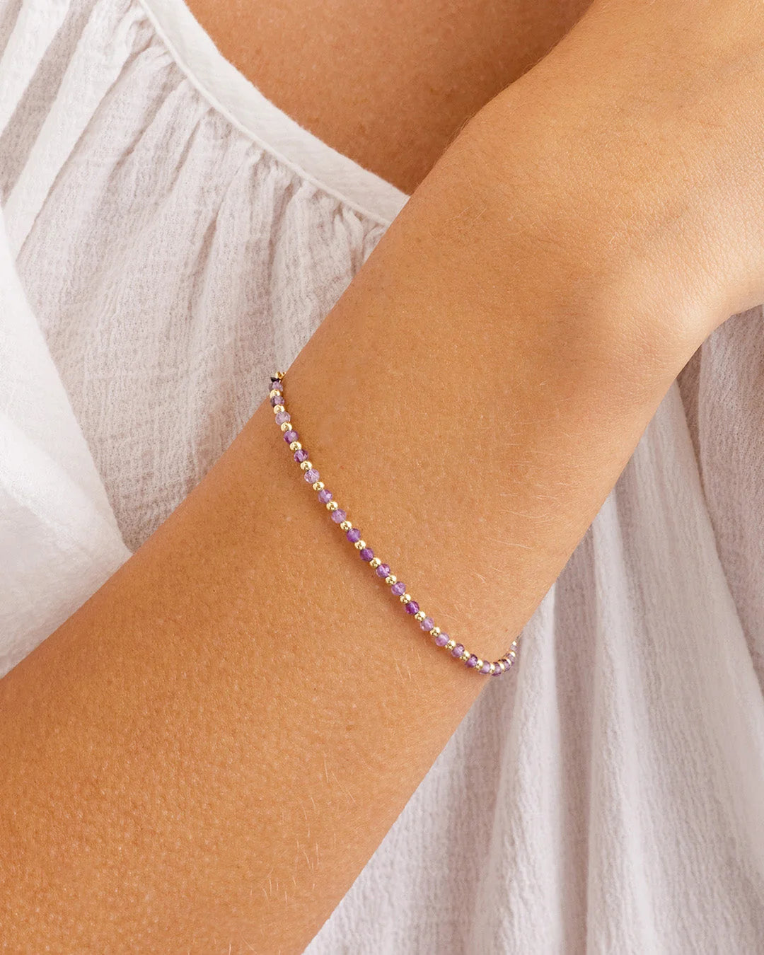 Natural Gemstone Beaded Bracelet - Amethyst - Tranquility worn on wrist