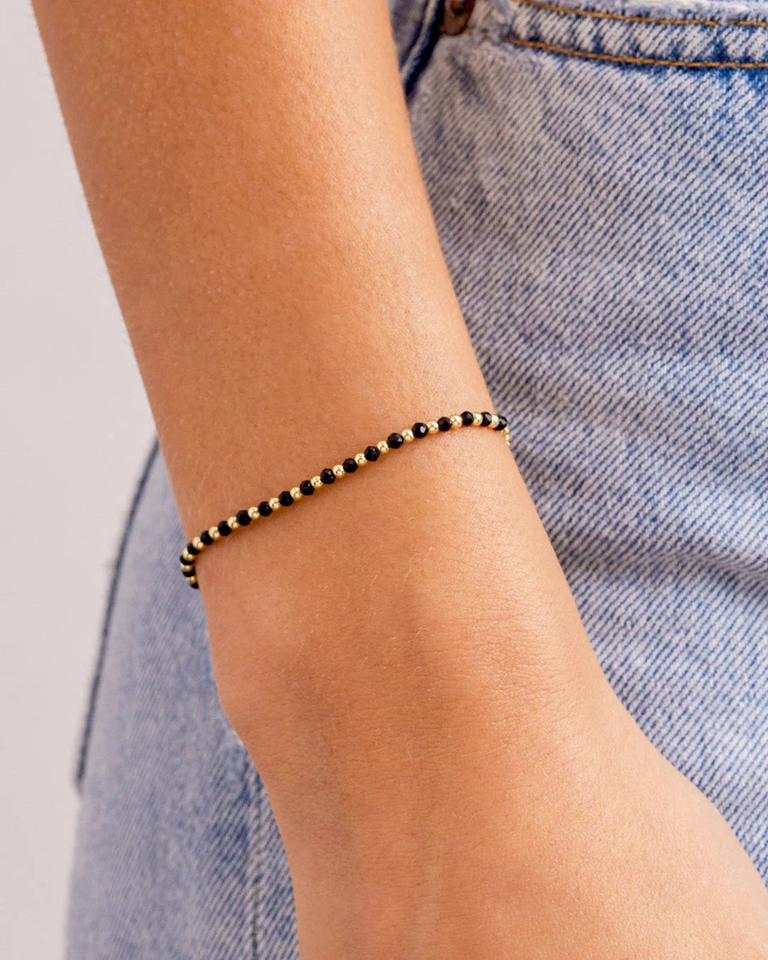 Natural Gemstone Beaded Bracelet - Black Onyx - Protection worn on wrist