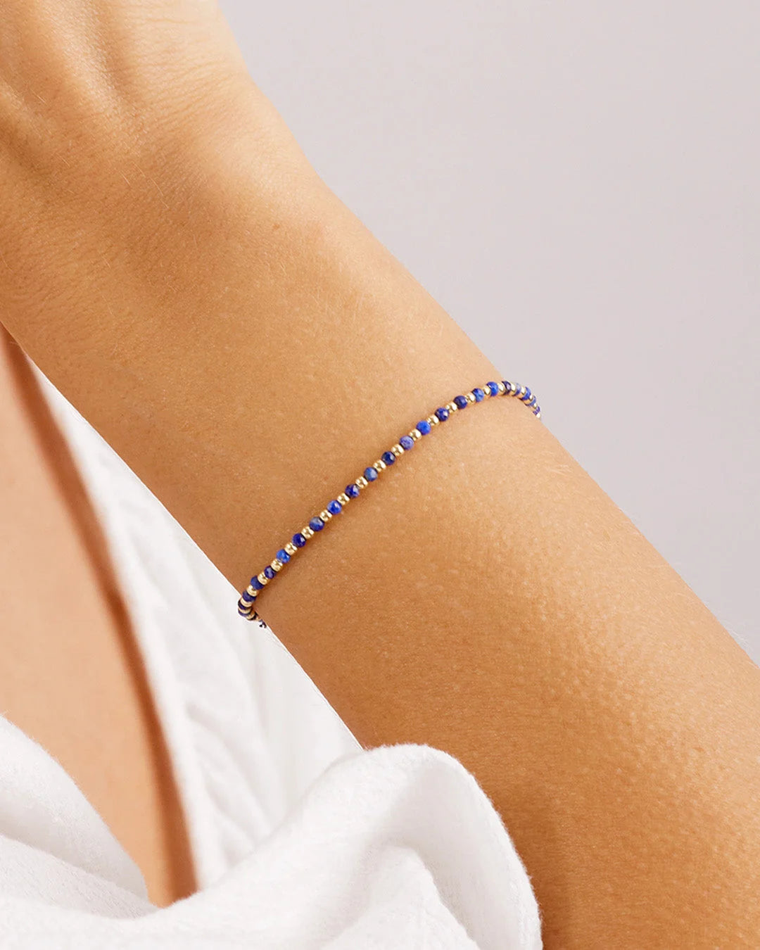 Natural Gemstone Beaded Bracelet - Lapis - Wisdom worn on wrist