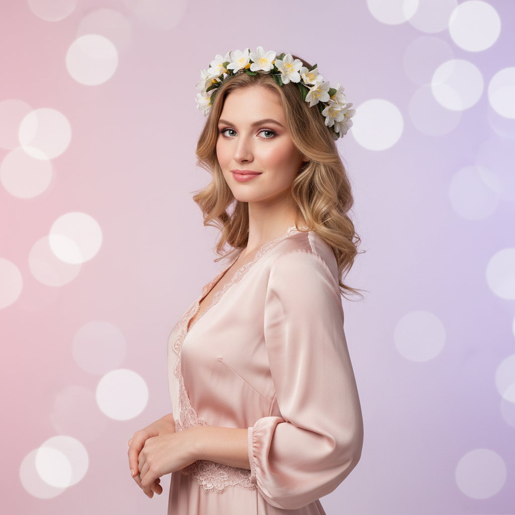 Model showcasing led fairy hair crown glowing flower headband light up halo