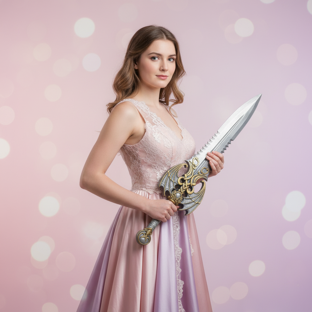 Model showcasing foam cosplay dagger lightweight fantasy costume prop knife safe