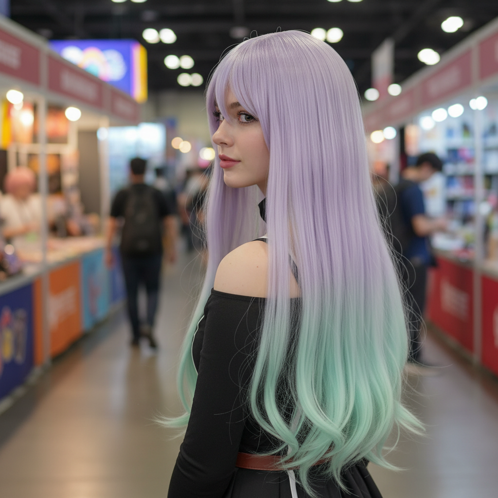 Ombre Gradient Long Cosplay Wig model2