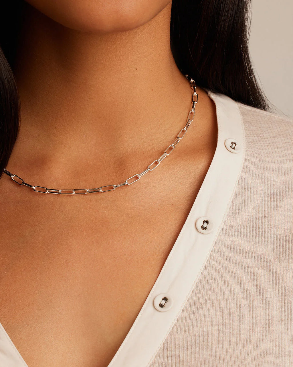 Parker Necklace in Silver - on-model view 1