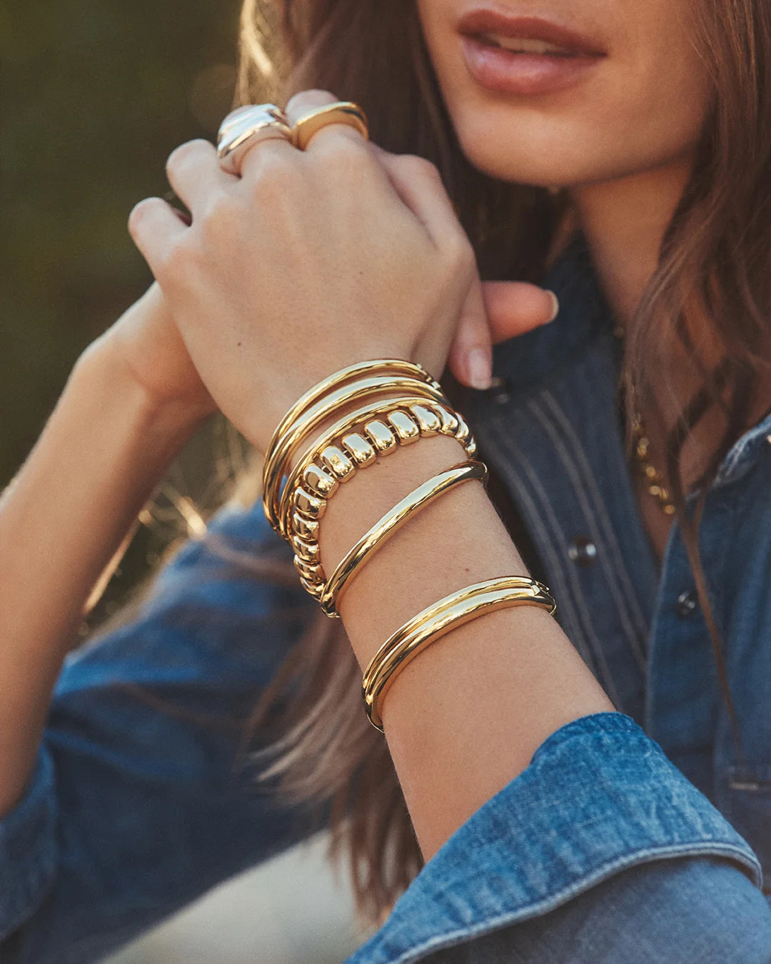 Paseo Cuff in 18K Gold Plated styled on wrist