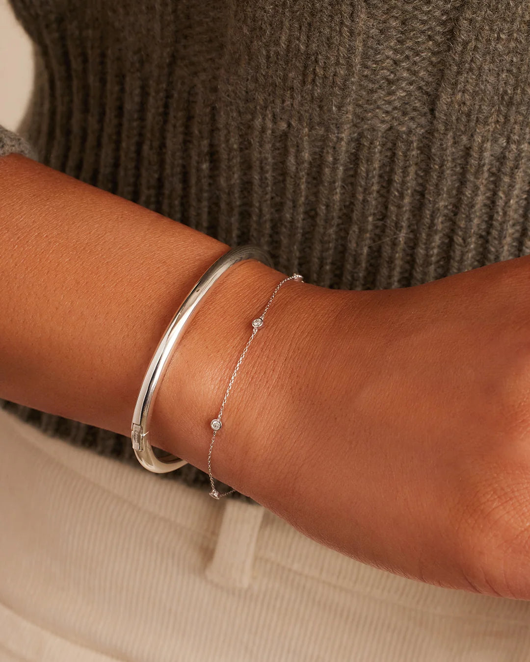 Paseo Cuff in Silver Plated styled on wrist