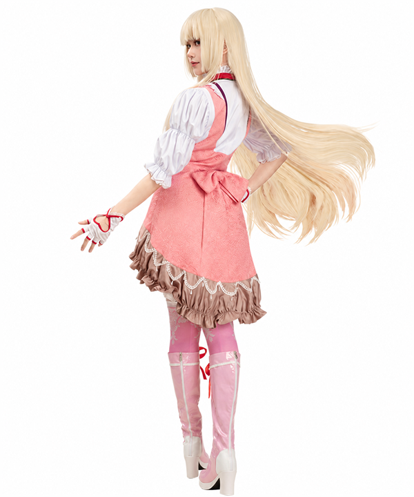 CosNova Rose Court pink ruffle cosplay costume full back view