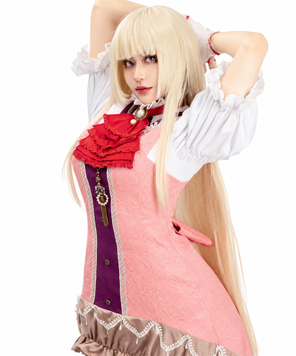 CosNova Rose Court costume ruffle scarf and tailored bodice model detail