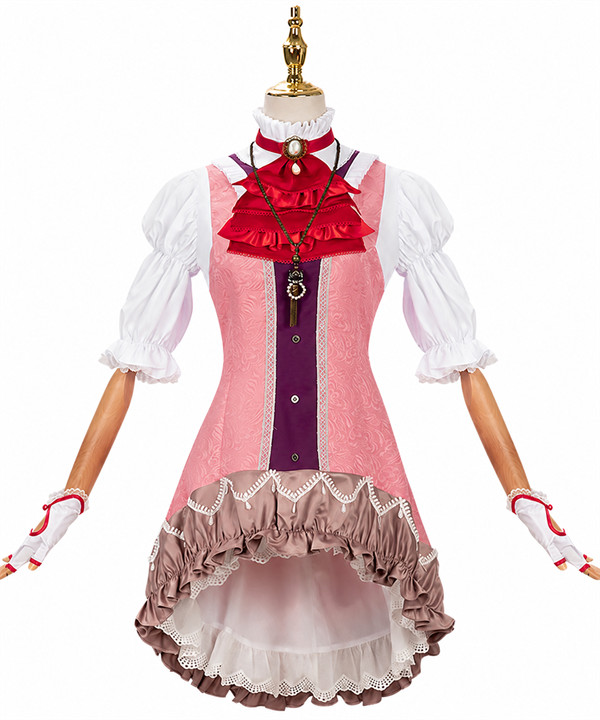 CosNova Rose Court pink ruffle dress gloves scarf and necklace mannequin front view