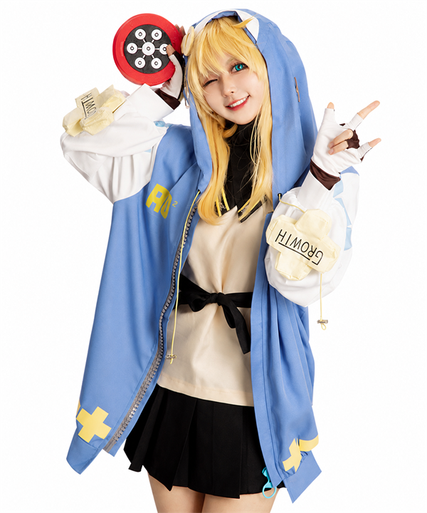 CosNova sky blue hooded coat upper body detail