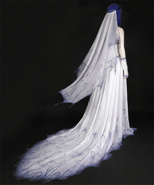 CosNova gothic bride veil and wedding dress train back view