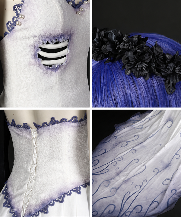 CosNova spectral bride corset closure head flowers and veil details