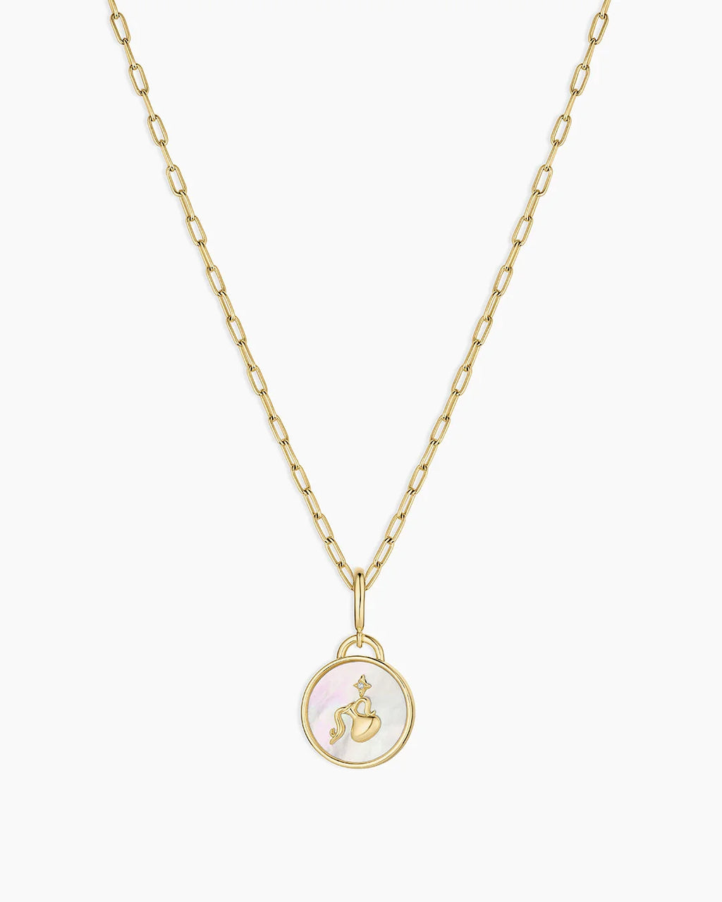Vintage Zodiac Charm Necklace - Aquarius featured in 18K Gold Plated