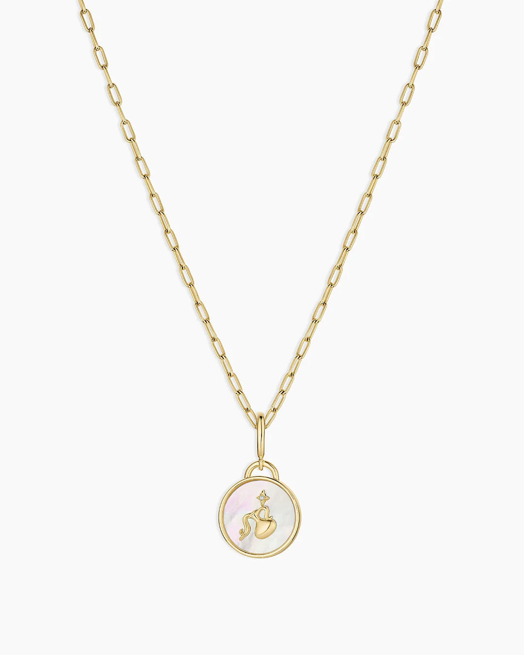 Vintage Zodiac Charm Necklace - Aquarius featured in 18K Gold Plated