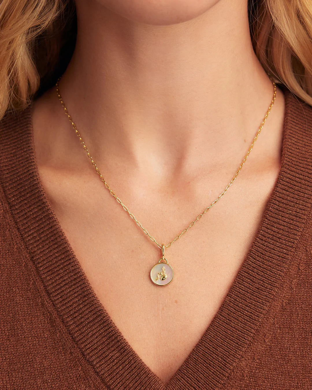 Vintage Zodiac Charm Necklace - Aquarius worn in 18K Gold Plated