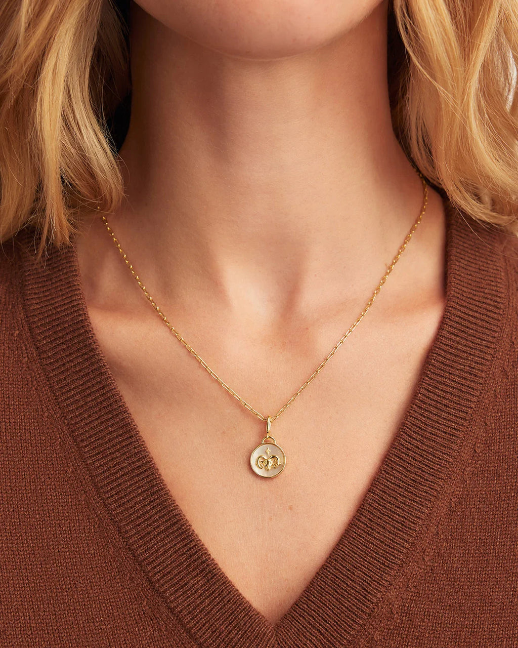 Vintage Zodiac Charm Necklace - Aries worn in 18K Gold Plated