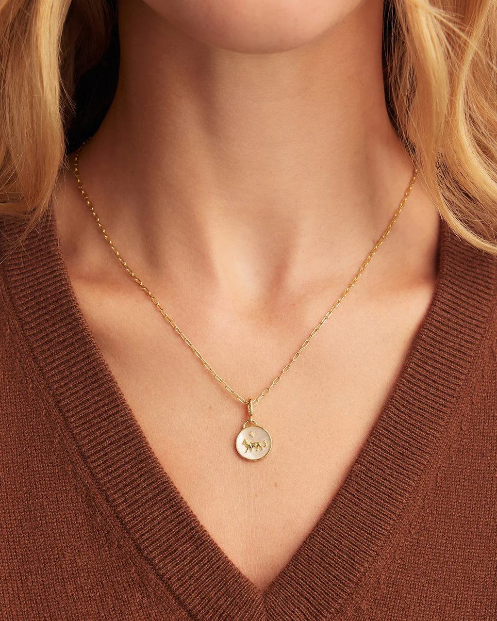 Vintage Zodiac Charm Necklace - Leo worn in 18K Gold Plated