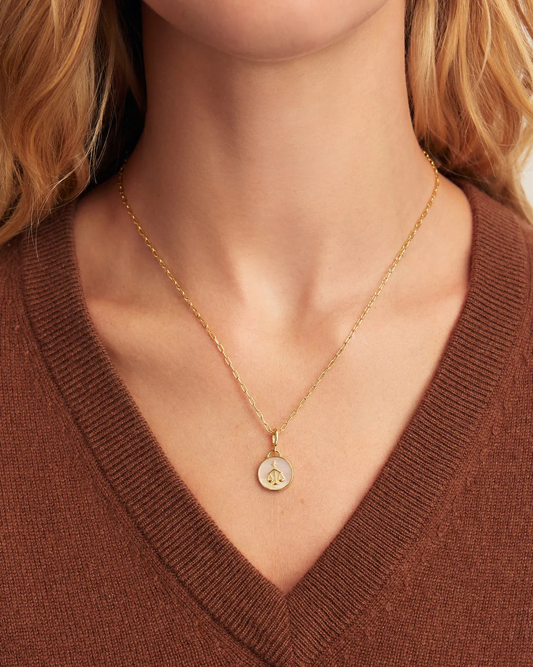 Vintage Zodiac Charm Necklace - Libra worn in 18K Gold Plated