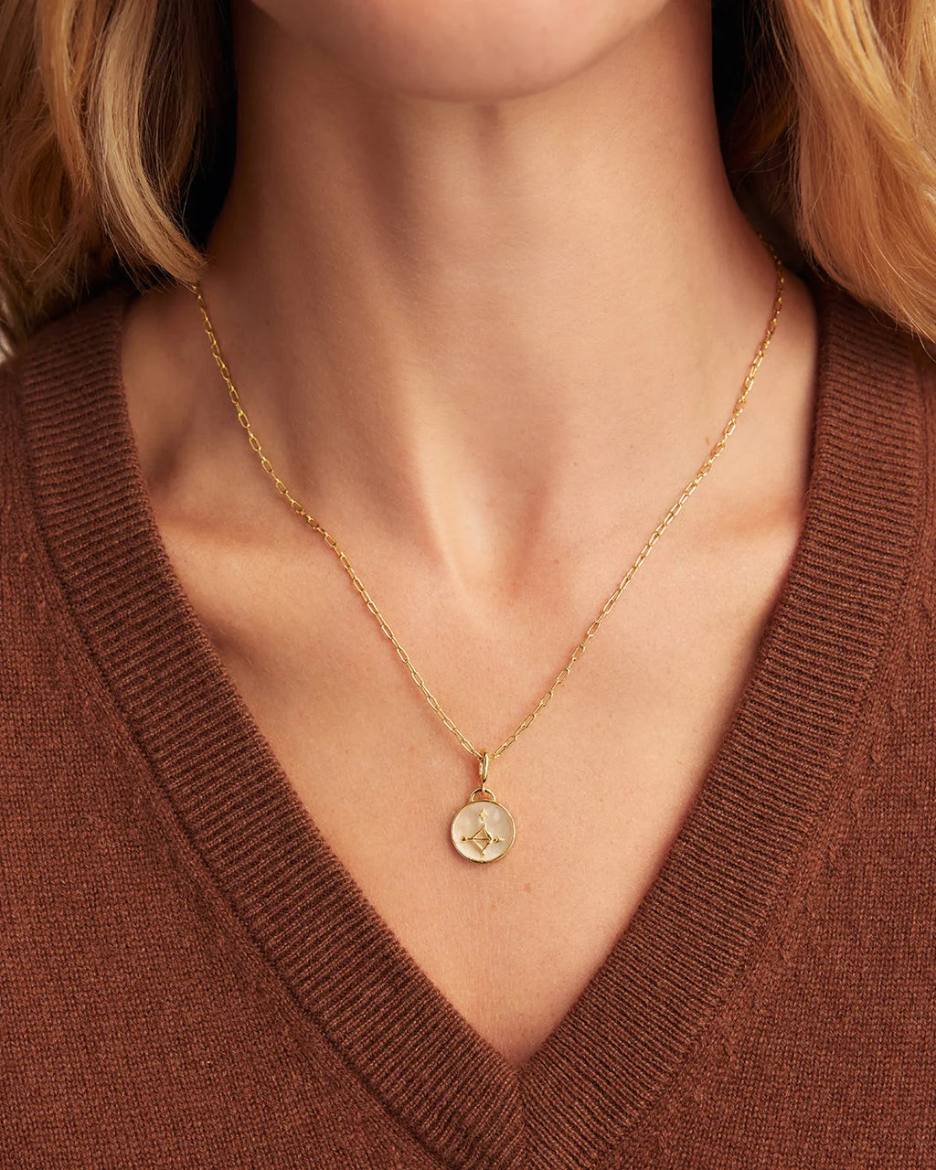 Vintage Zodiac Charm Necklace - Sagittarius worn in 18K Gold Plated
