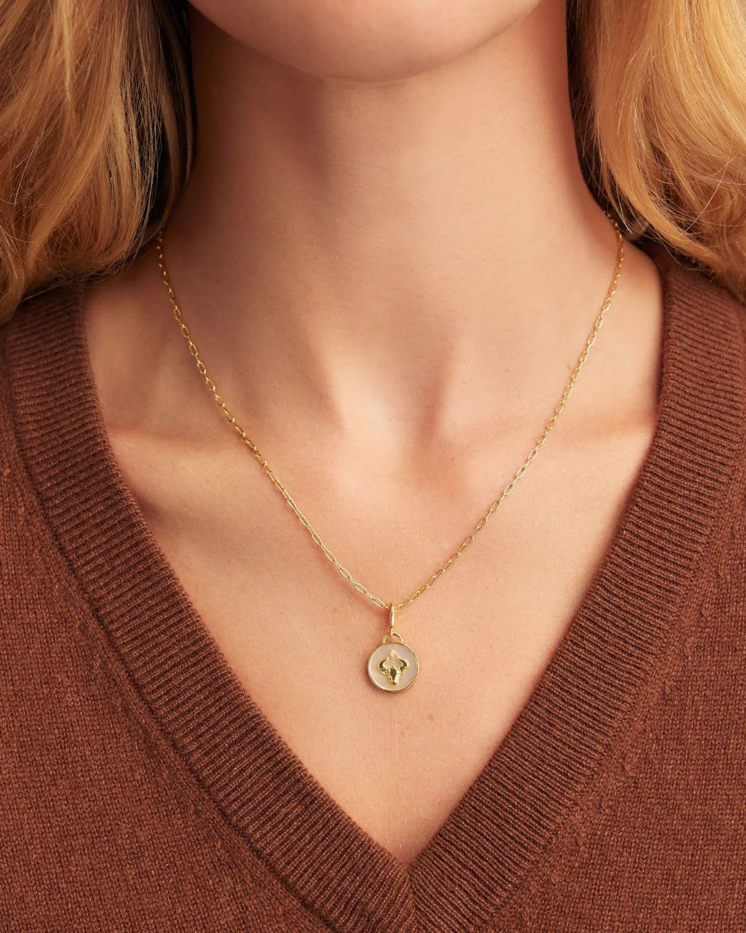 Vintage Zodiac Charm Necklace - Taurus worn in 18K Gold Plated