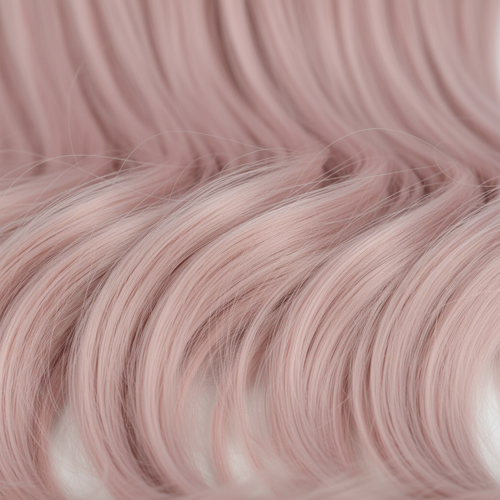 Close-up of sakura pink wavy synthetic hair fiber texture