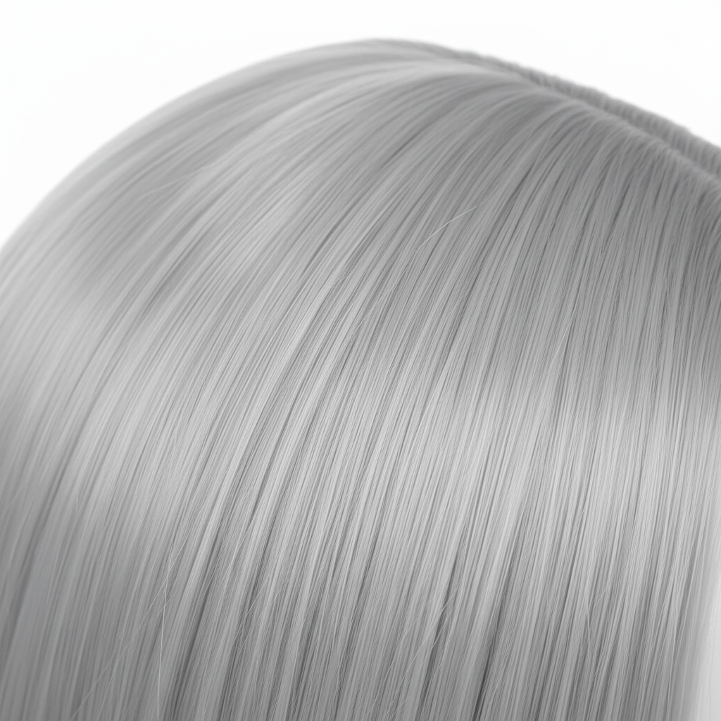 Close-up of silver white straight synthetic hair fiber texture
