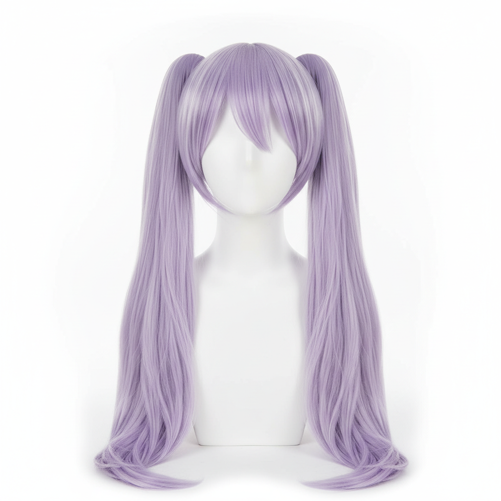 Lavender twin-tail cosplay wig on white background