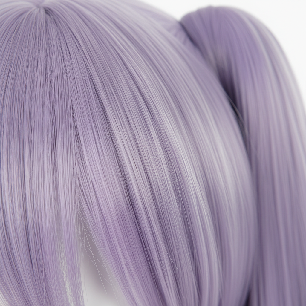 Close-up of lavender synthetic hair fiber texture