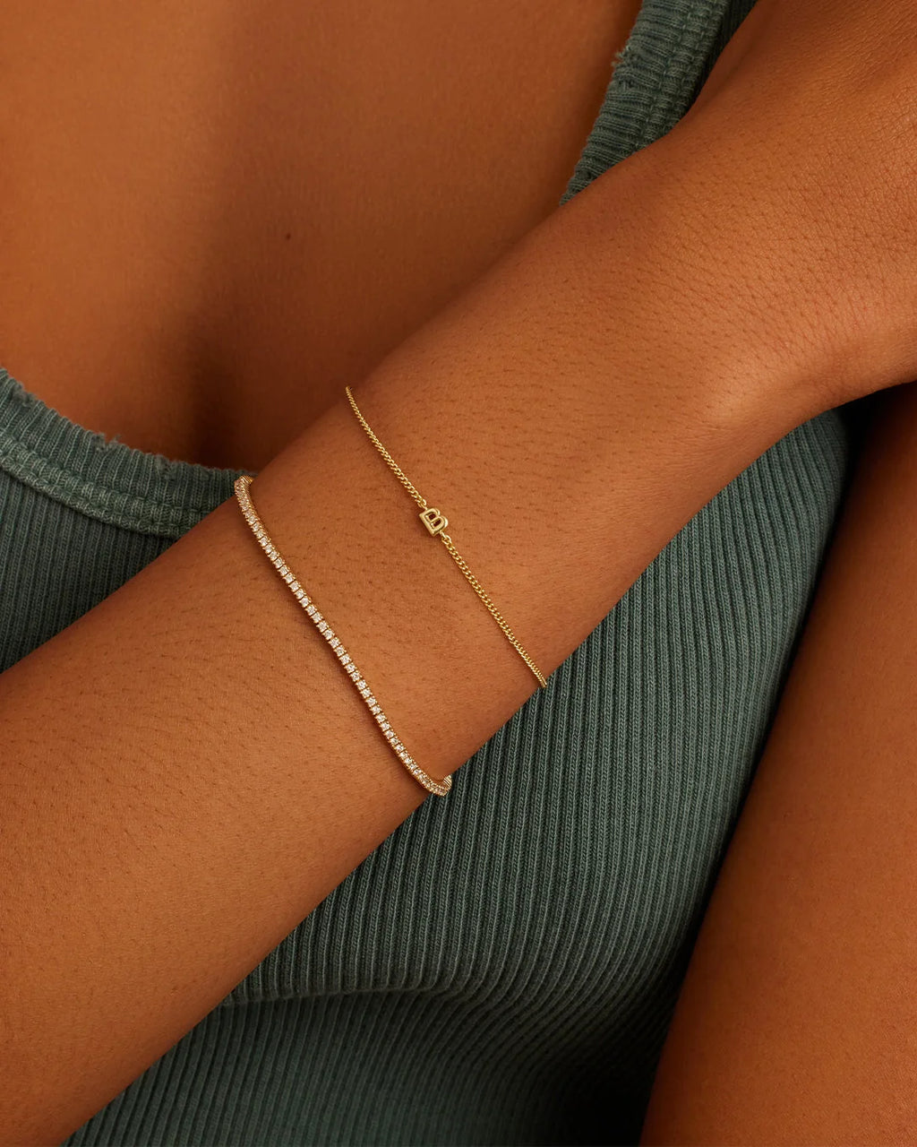 Wilder Mini Alphabet Bracelet - B worn in 18K Gold Plated
