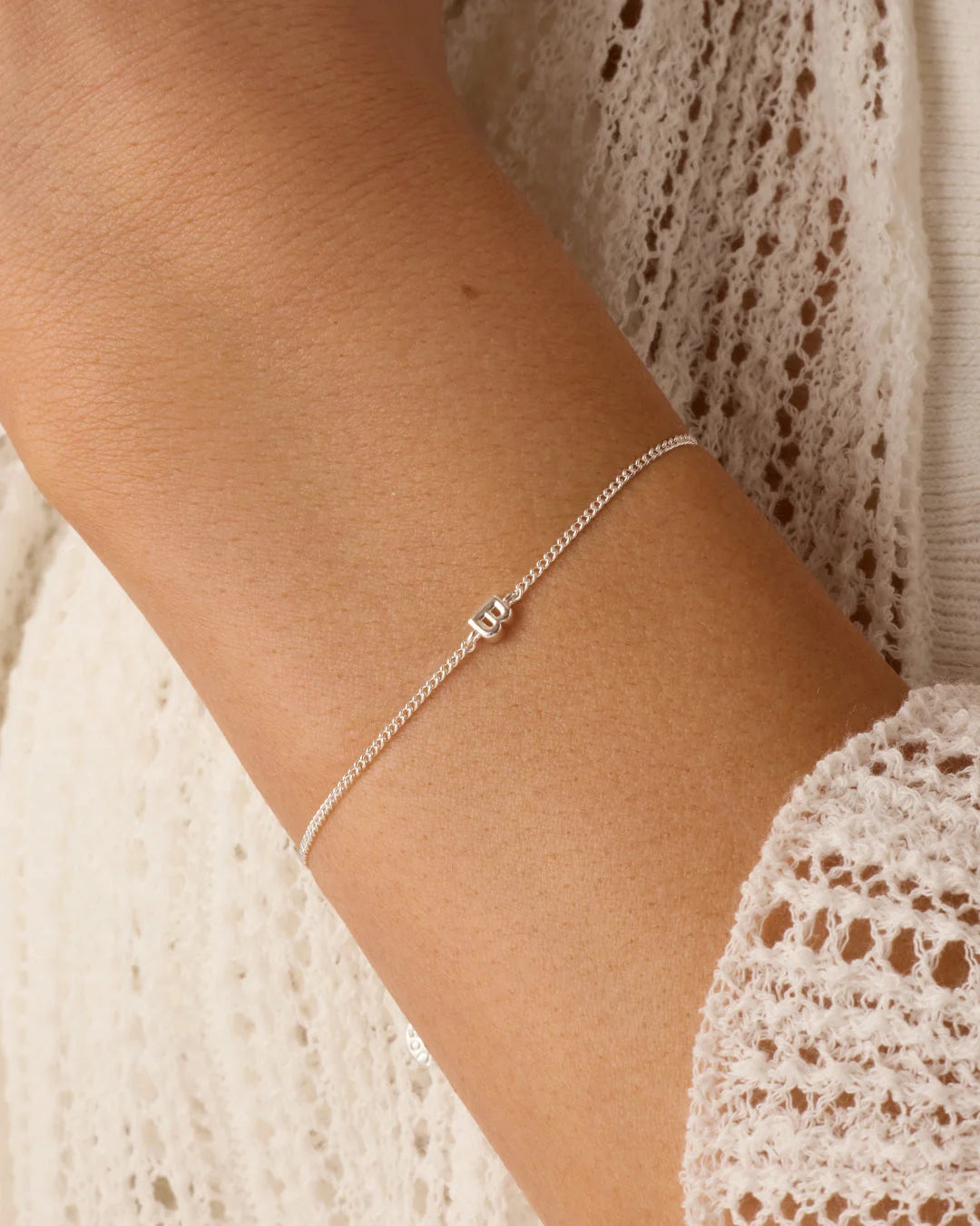 Wilder Mini Alphabet Bracelet - B worn in Silver Plated