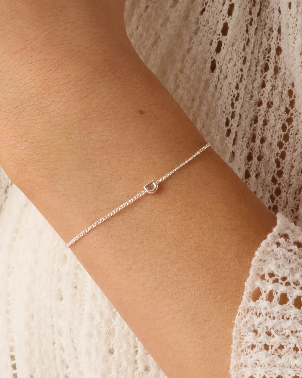 Wilder Mini Alphabet Bracelet - D worn in Silver Plated