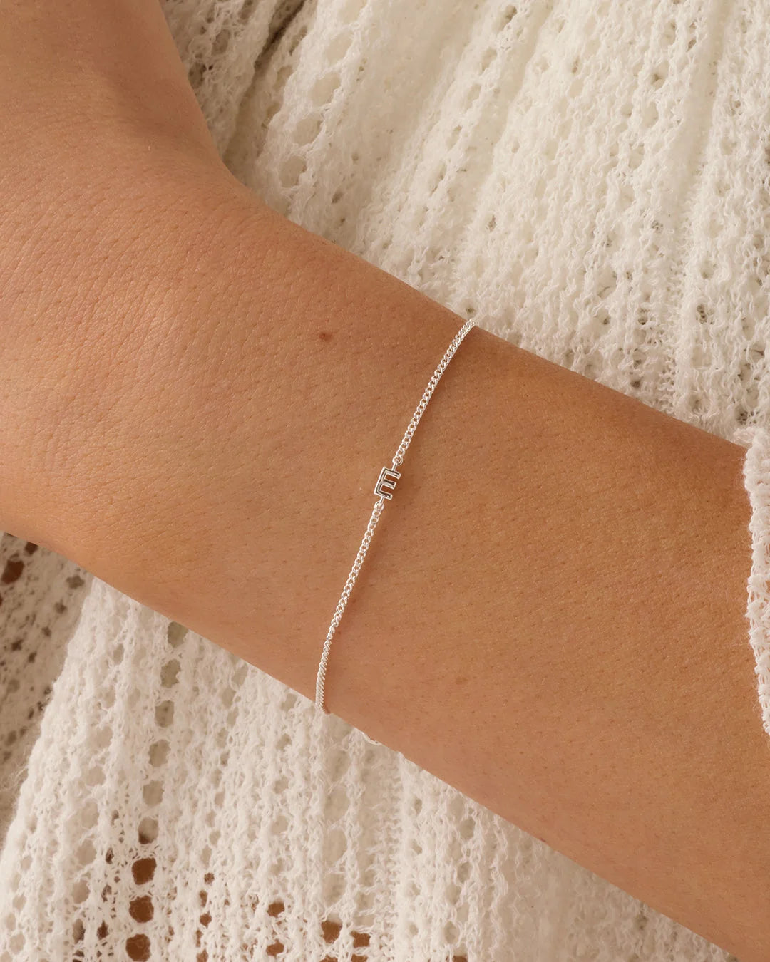 Wilder Mini Alphabet Bracelet - E worn in Silver Plated