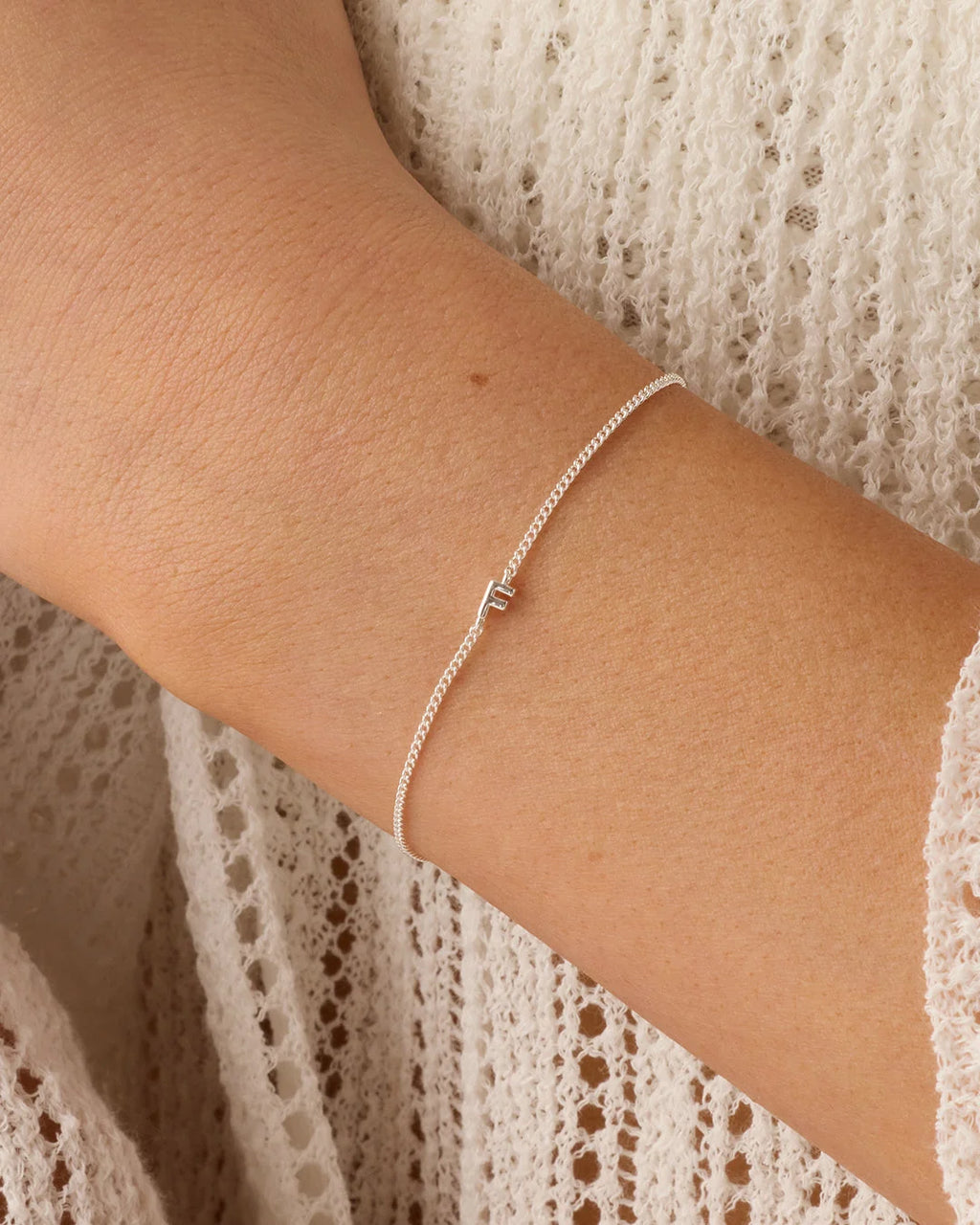 Wilder Mini Alphabet Bracelet - F worn in Silver Plated