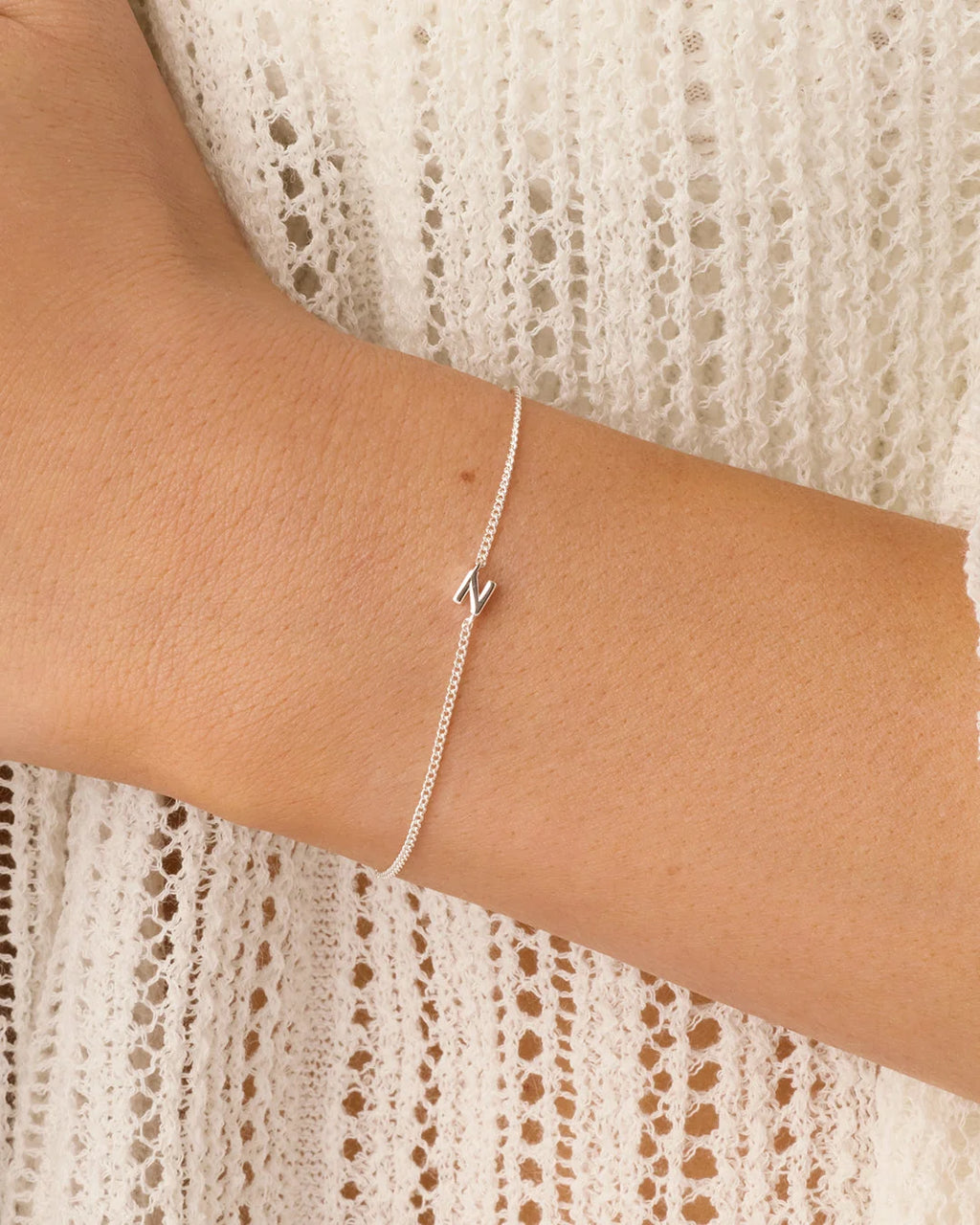 Wilder Mini Alphabet Bracelet - N worn in Silver Plated