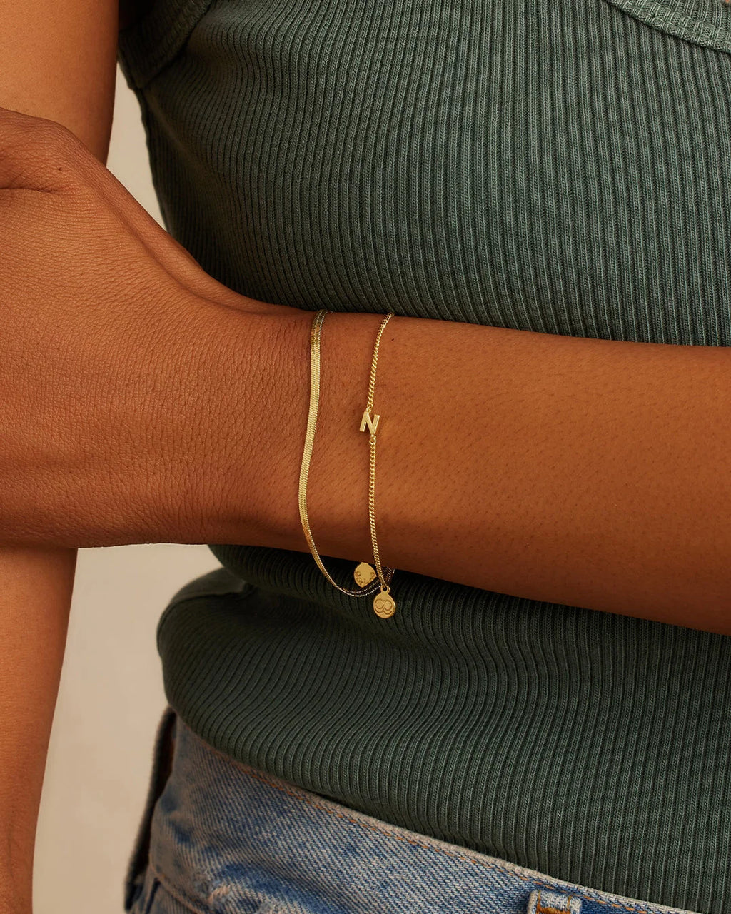 Wilder Mini Alphabet Bracelet - N worn in 18K Gold Plated